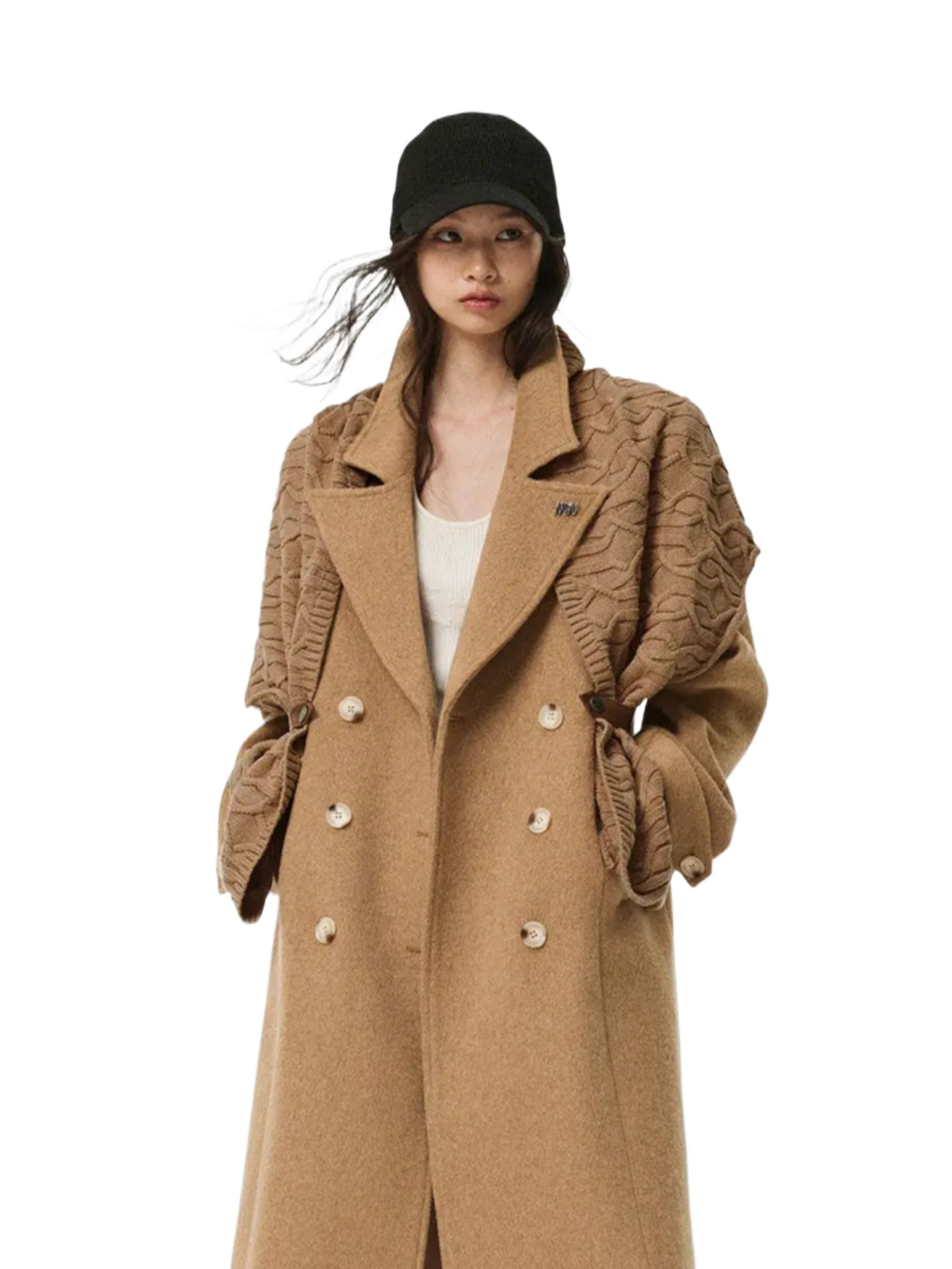 Detachable Knit Shawl Wool-Blend Coat