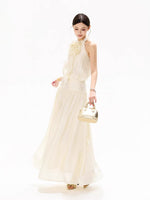 Floral Halter Chiffon Midi Dress