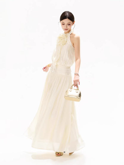 Floral Halter Chiffon Midi Dress