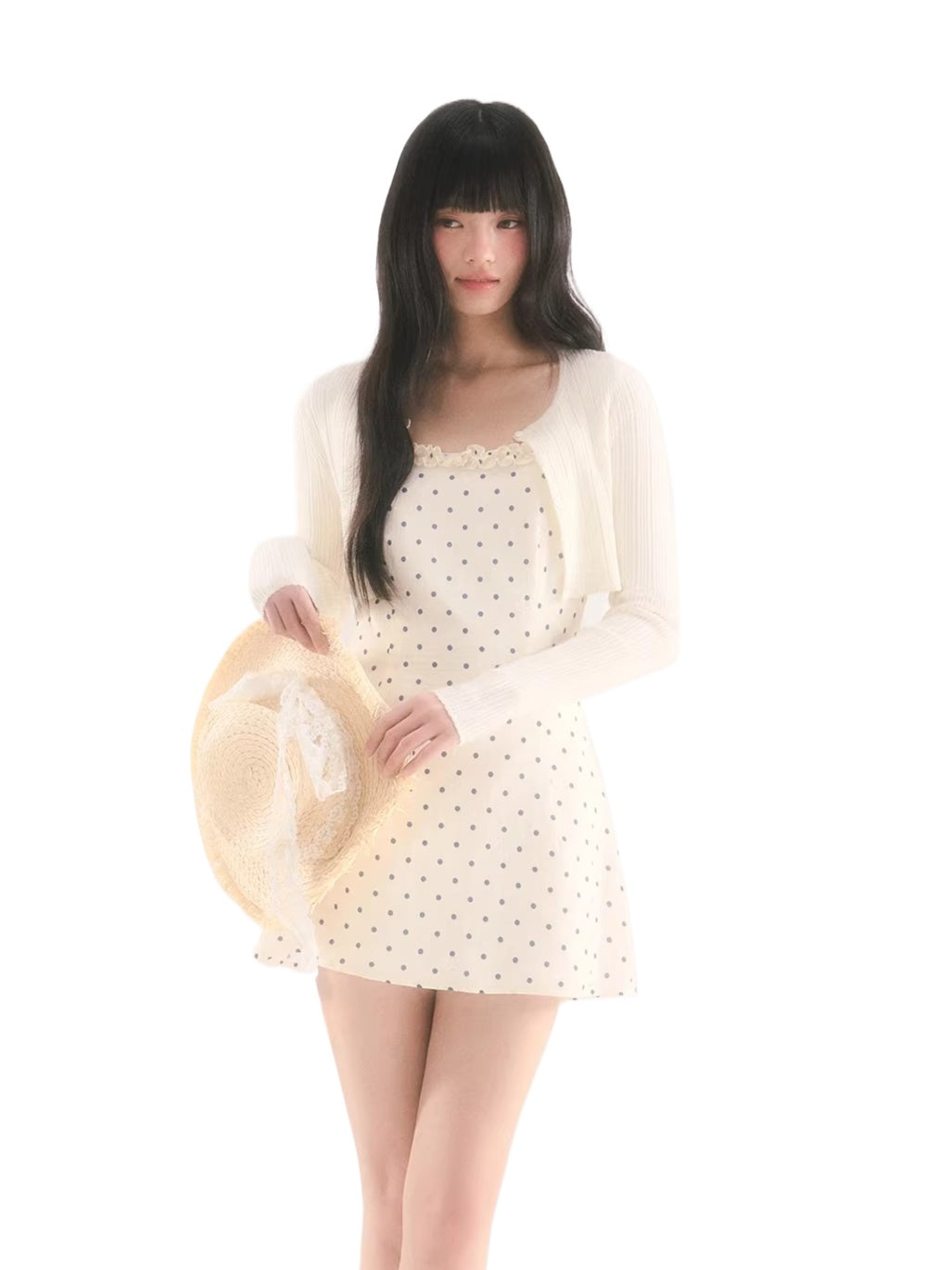Apricot Polka Dot Strap Dress
