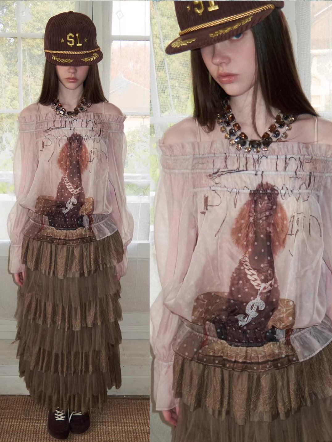 Layered Lace Tulle Midi Skirt