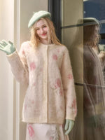 Rose Print Knit Cardigan