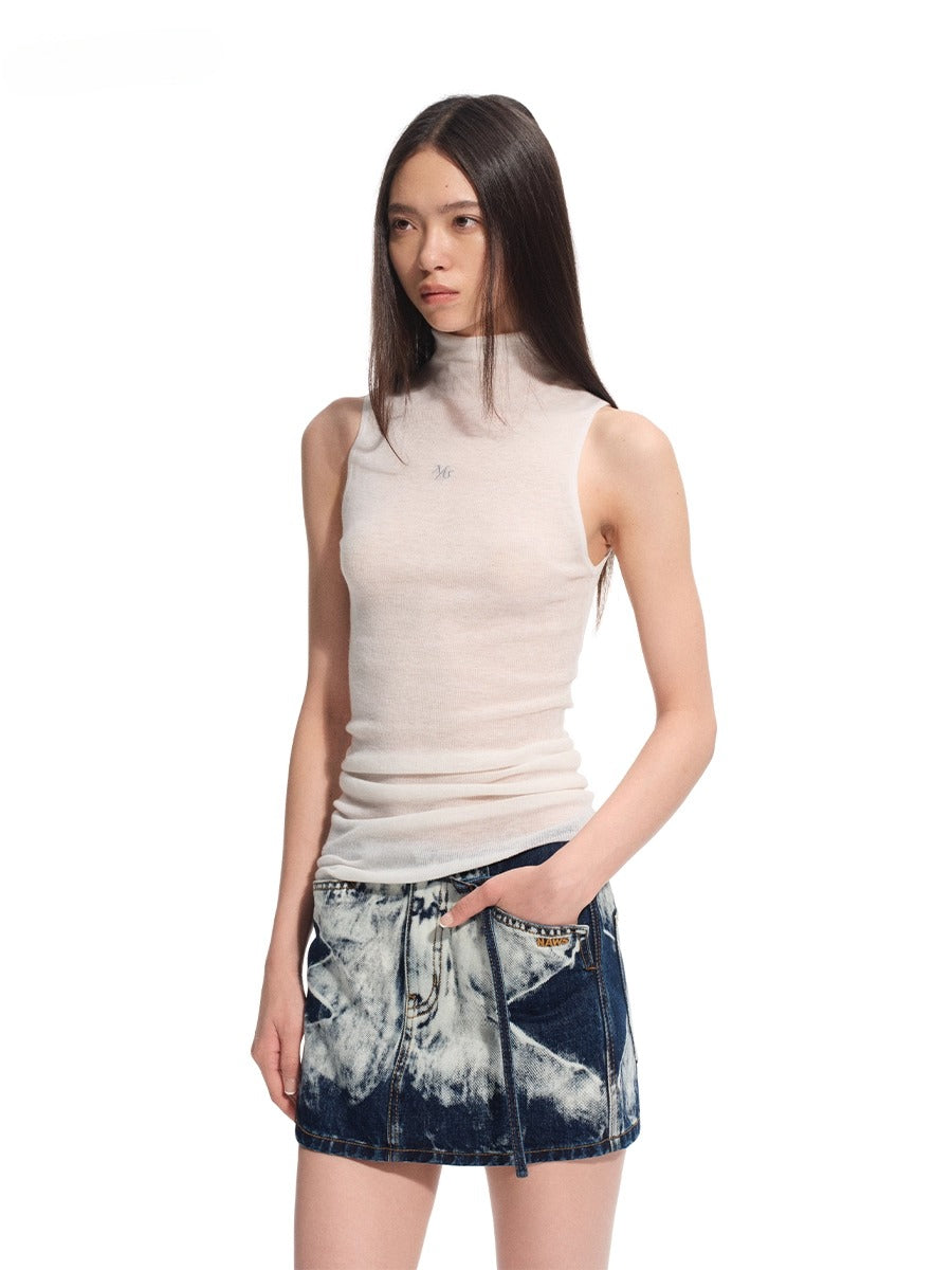 Wool Asymmetrical Turtleneck Blouse