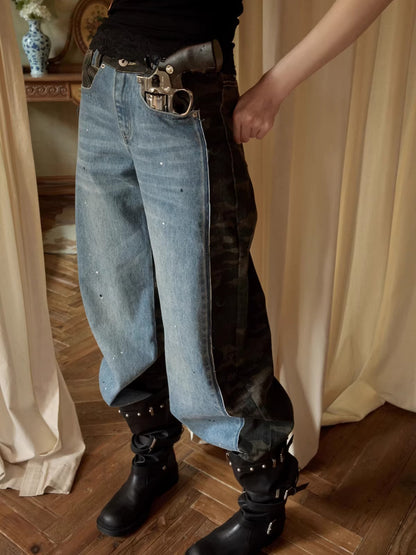 Camo Patchwork Denim Pants