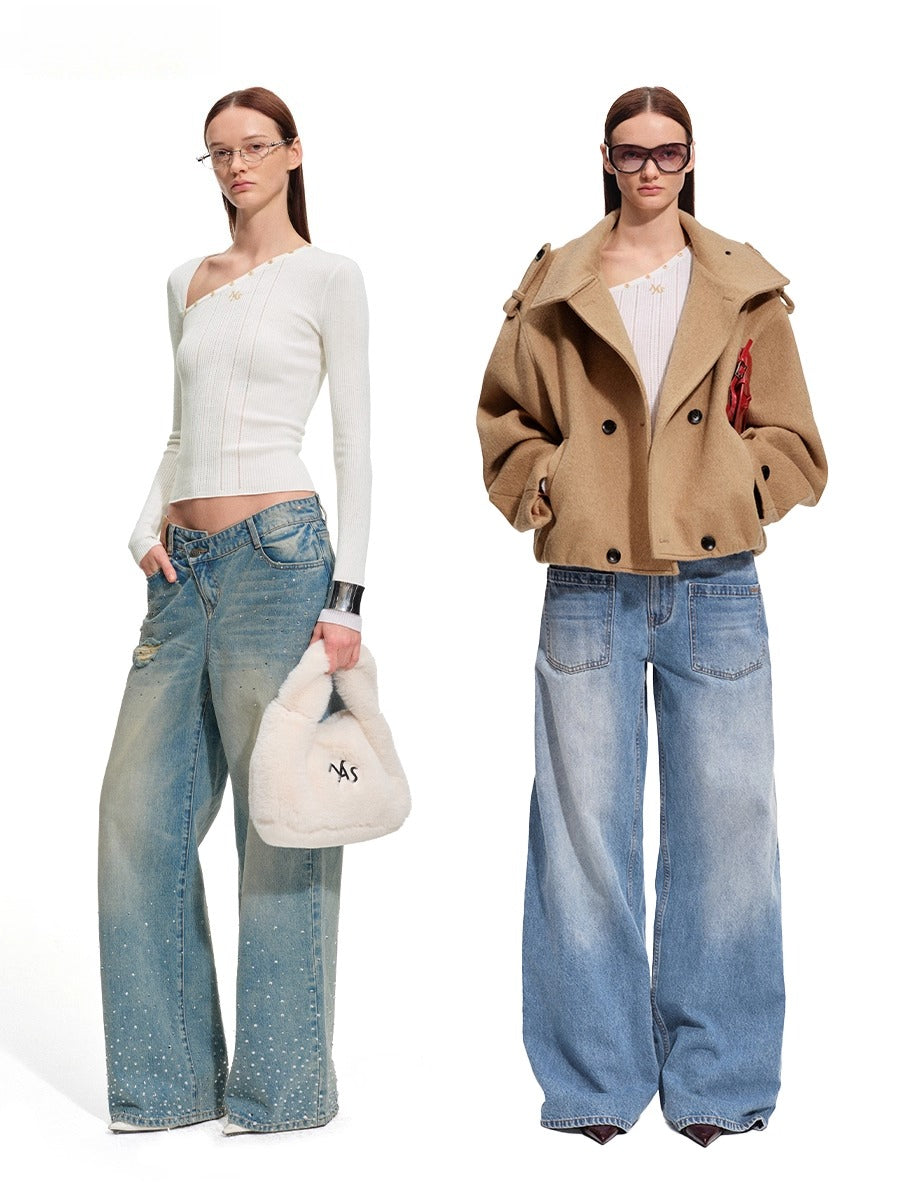 Polar Wool Blend Ribbed Knit V-neck