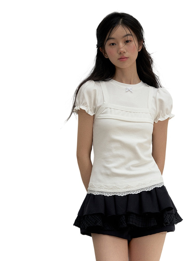 White Faux Two-piece Short-Sleeve T-shirt