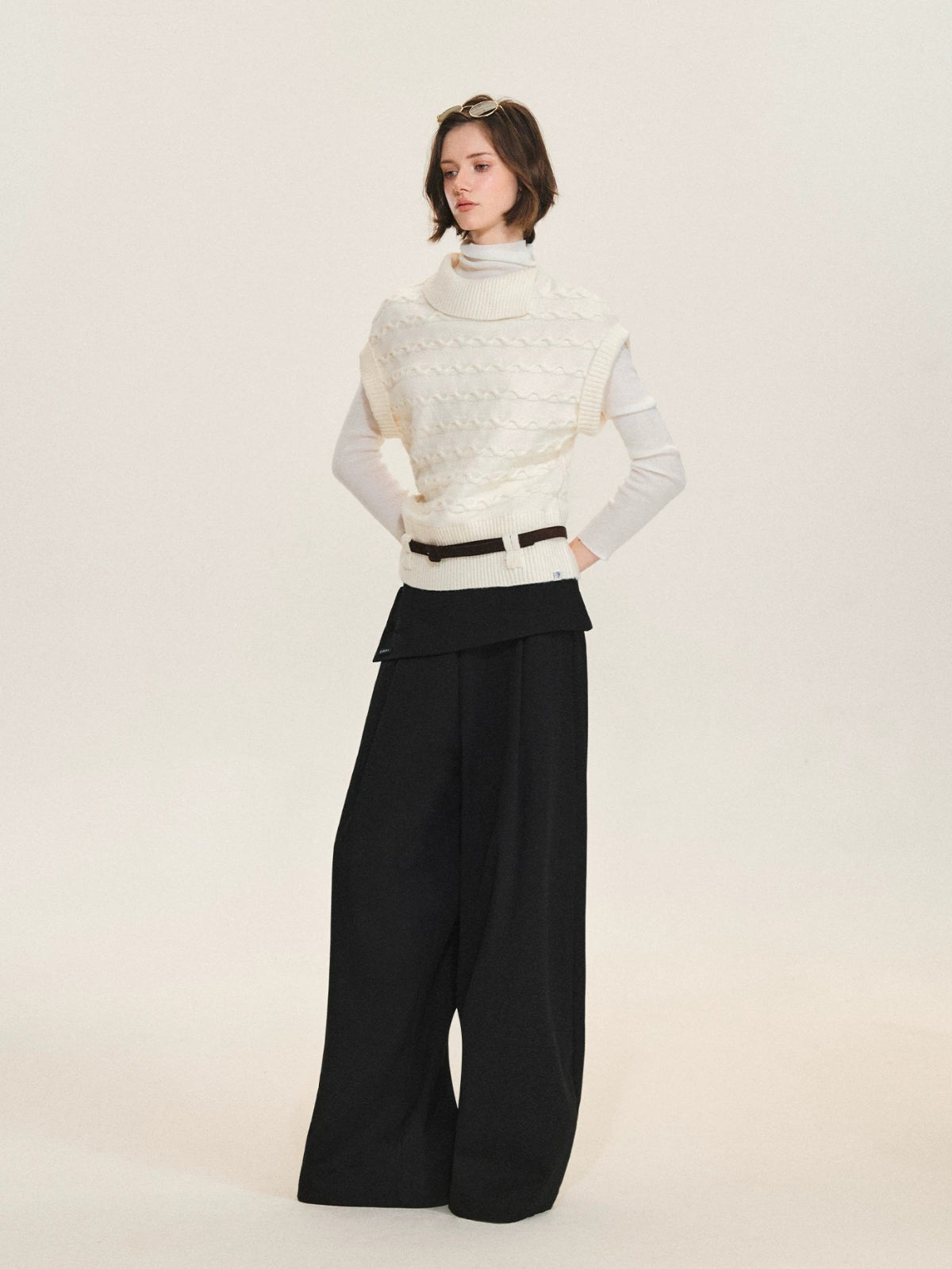 Belted Collared Wool Blend Vest