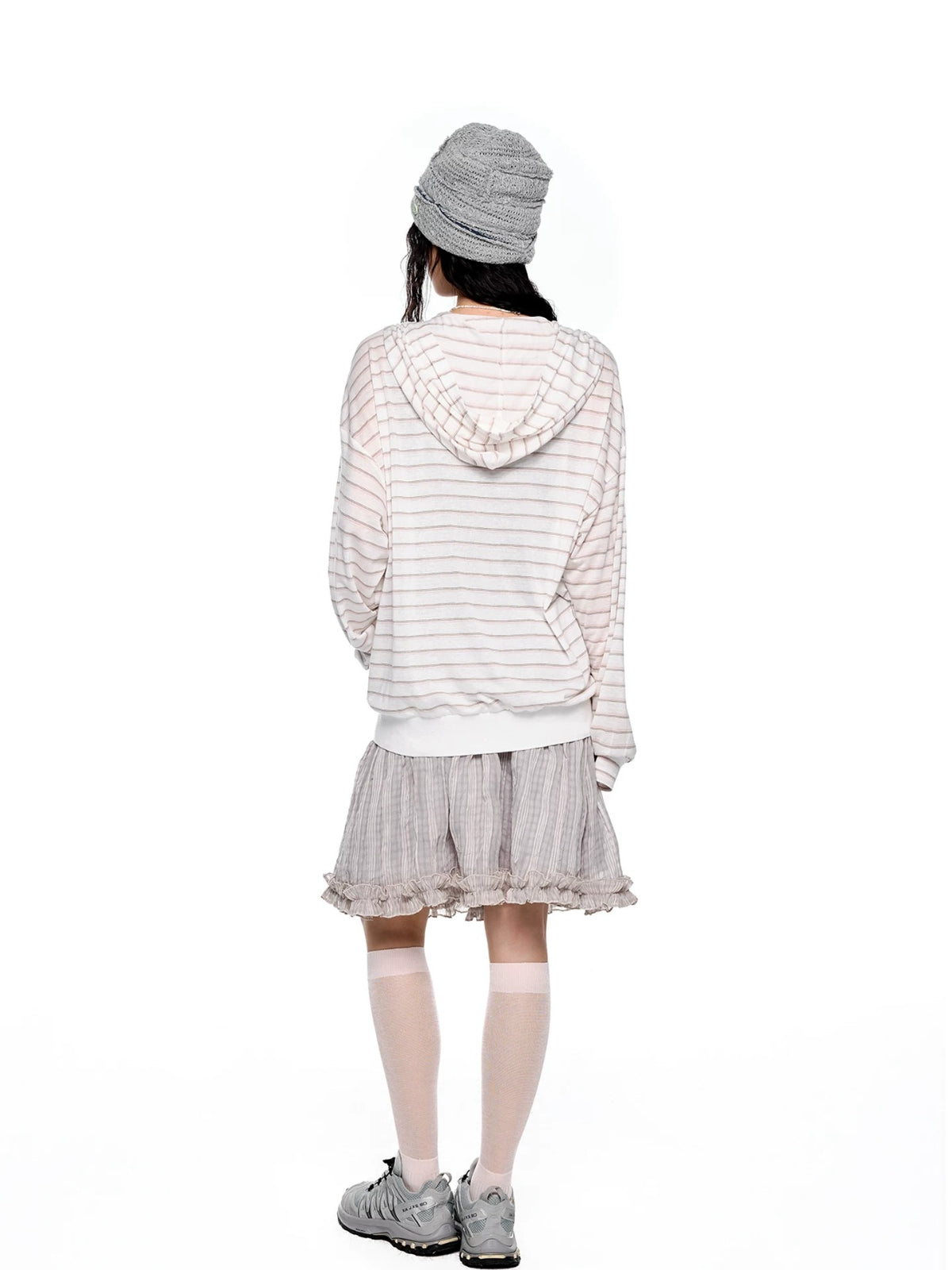 Striped Hooded Long Sleeve Top