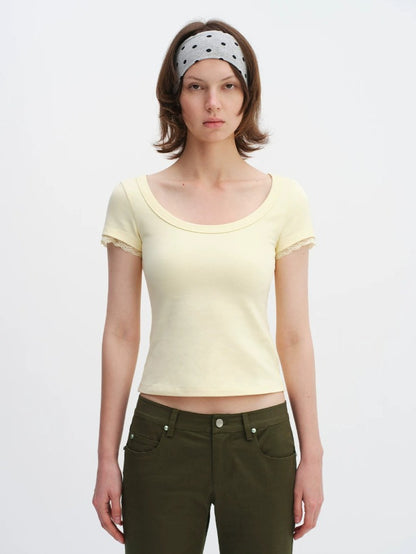Lace Trim U-neck Tee