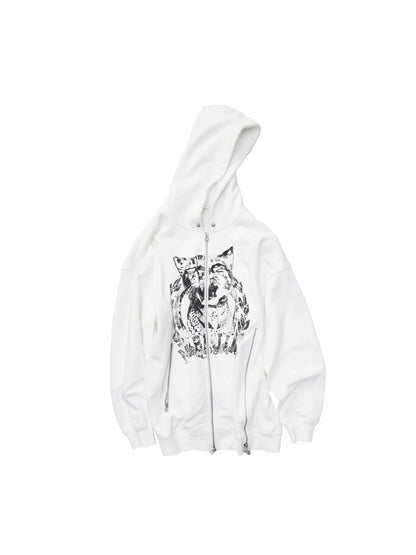 Cat Graphic Double-Zip Convertible Hoodie Jacket