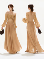 Brown Off Shoulder Butterfly Knot Maxi Dress