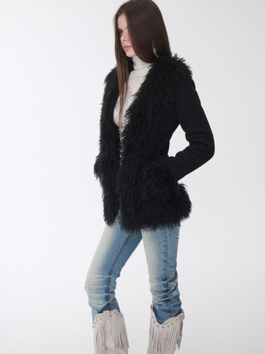 Shearling Embroidered Suede Jacket