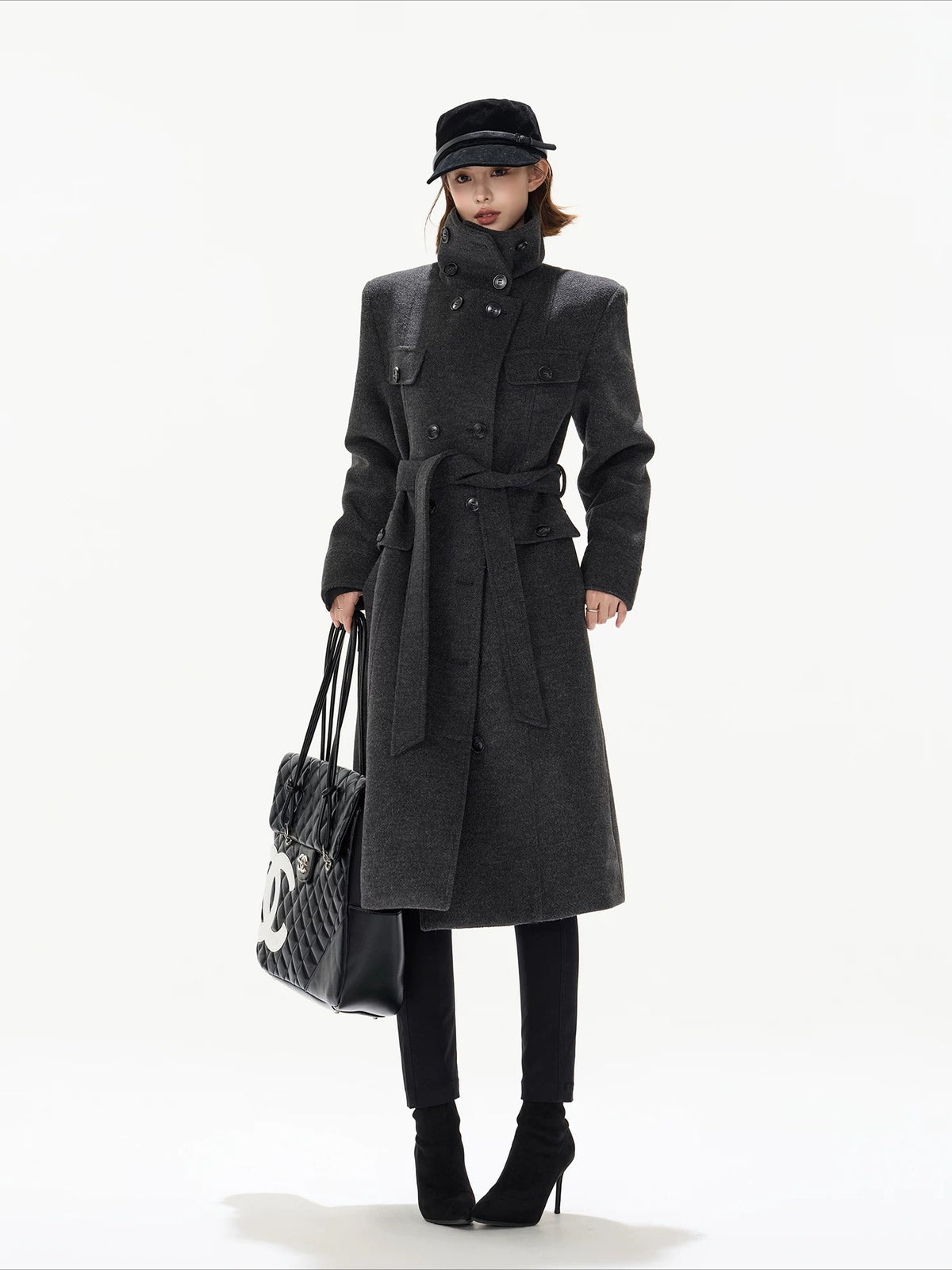 Gray Double Breasted Wool Coat
