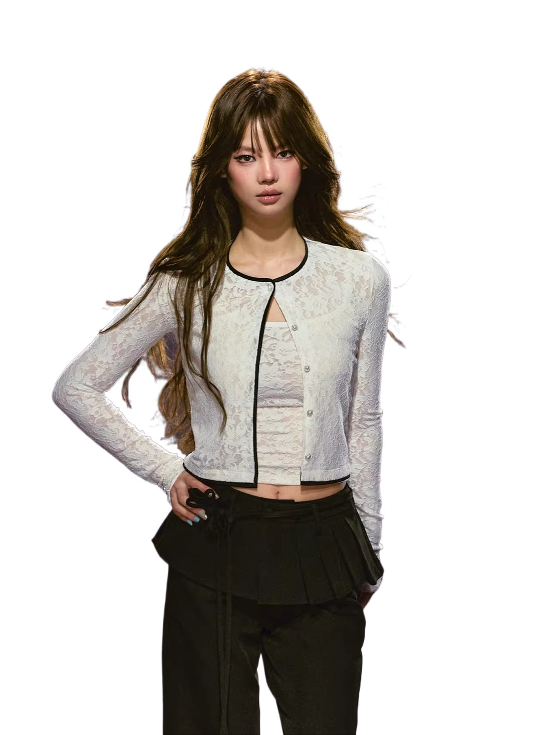 Lace Satin Cardigan Set