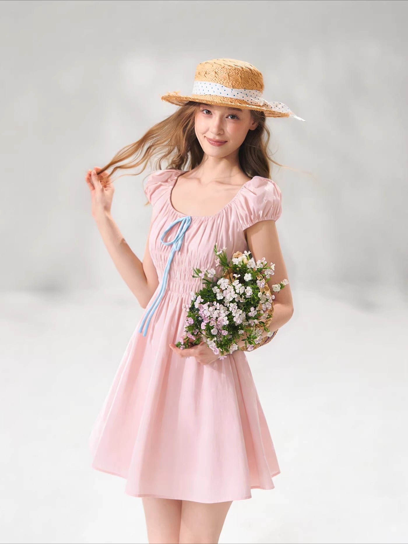 French Floral Tie Waist Dress