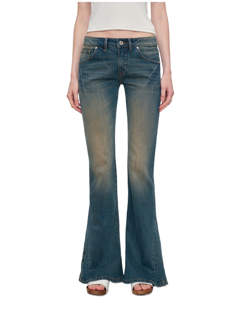 Washed Blue Mid-Low Rise Denim Bootcut Pants