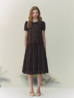 Brown Doll Collar Blouse & Skirt Set