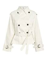 Buttoned Lapel Belted Cropped Trench Coat
