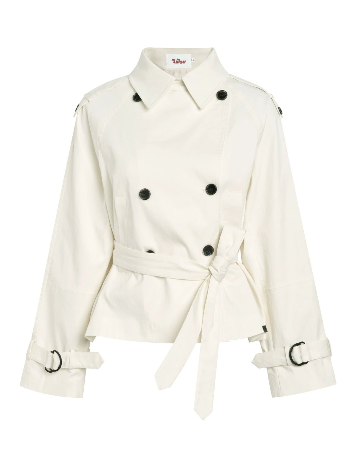 Buttoned Lapel Belted Cropped Trench Coat