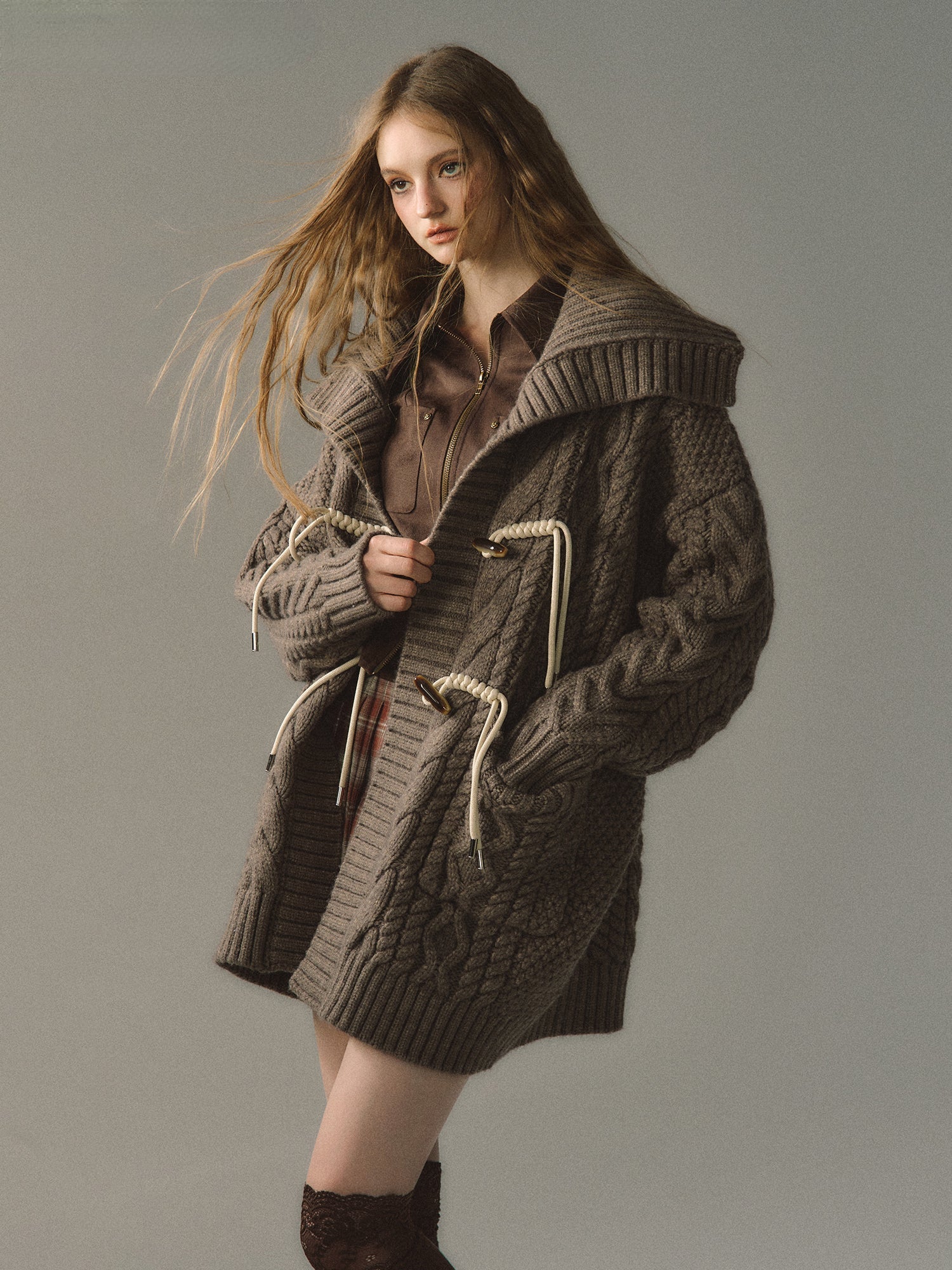 Khaki &amp; Black Horn Button Knit Cardigan