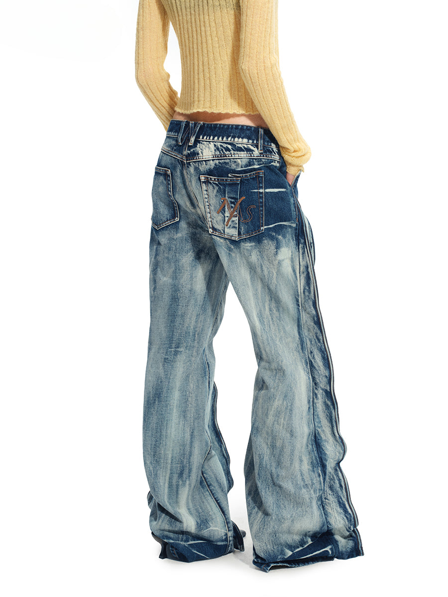 Heavy Washed Denim Straight Pants