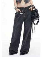 Gray Rivet Wide Leg Jeans