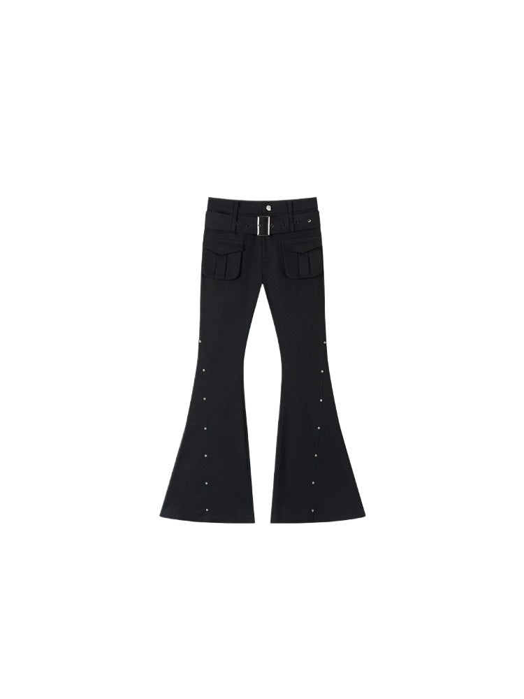 Rose Rivet Flared Cargo Pants