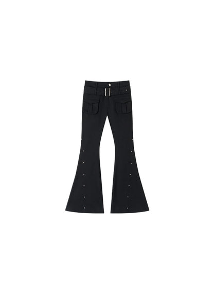 Rose Rivet Flared Cargo Pants