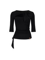 Black & Khaki Tie Cutout Top