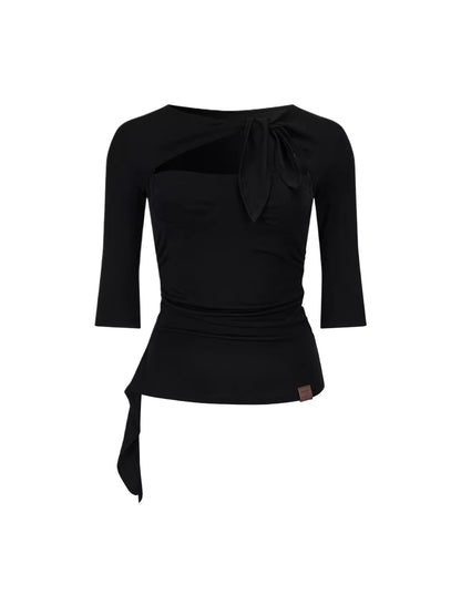Black &amp; Khaki Tie Cutout Top