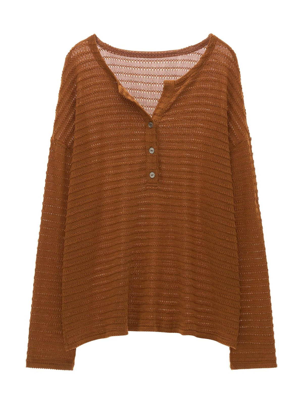 Textured Henry Neck Long Sleeve Top