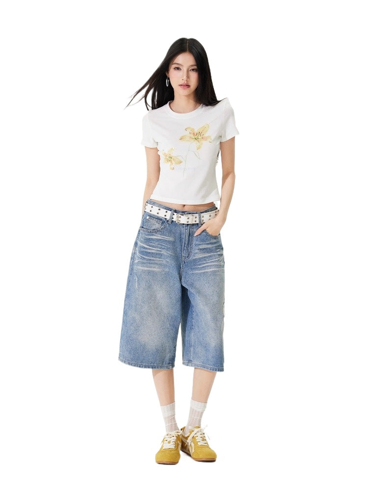 Ripped Capri Denim Pants