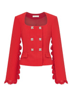 Mirage Vintage Lace-Collar Blazer & Flared Skirt Set