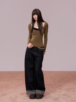Lace-Panel Contrast Knit Top