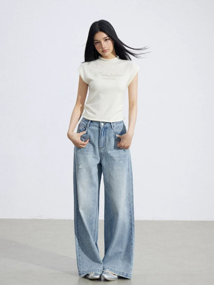 Starry Denim Wide-Leg Pants