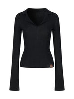 Ribbed Wool Polo Top