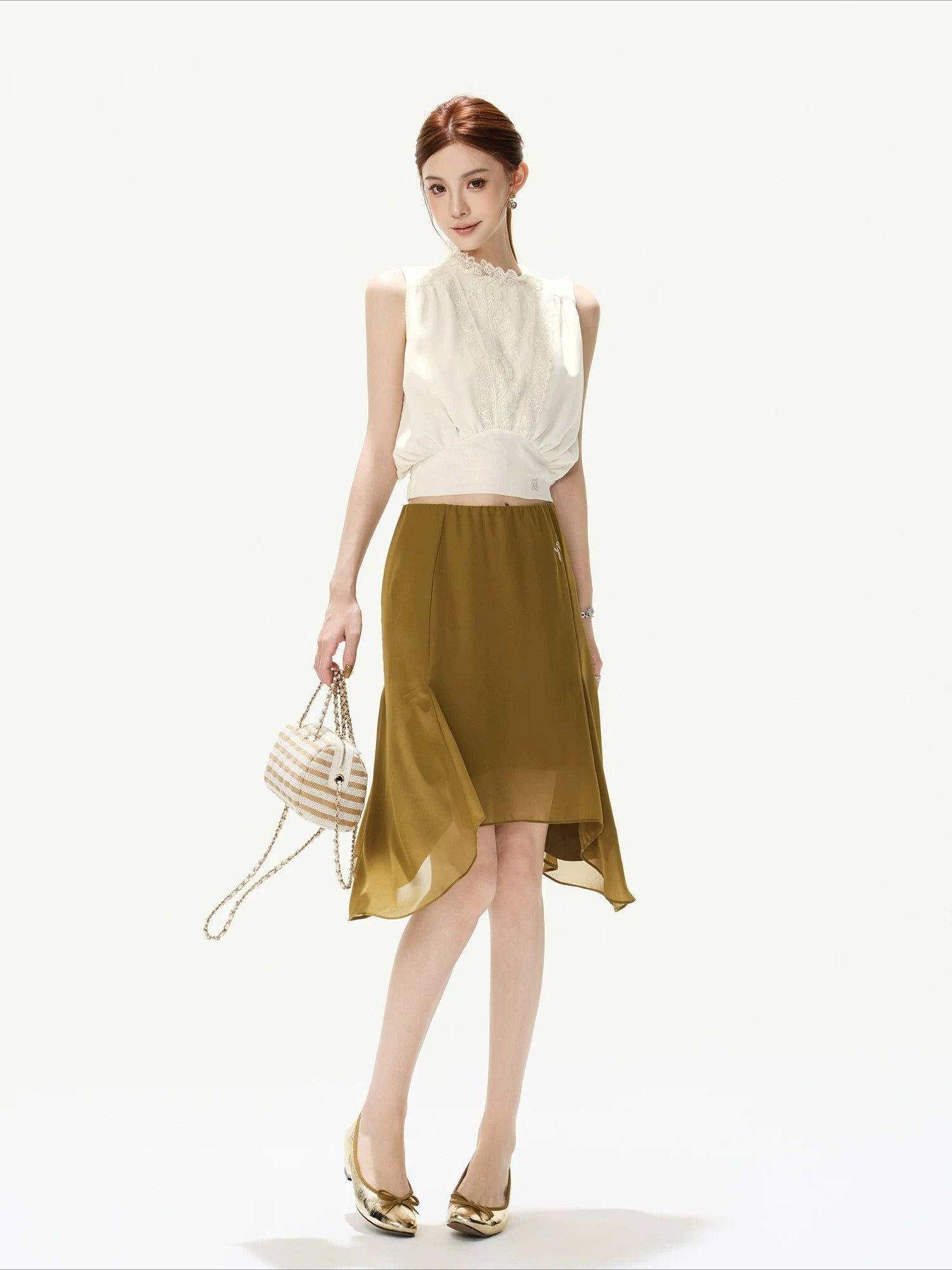 Lace Collar Chiffon Top