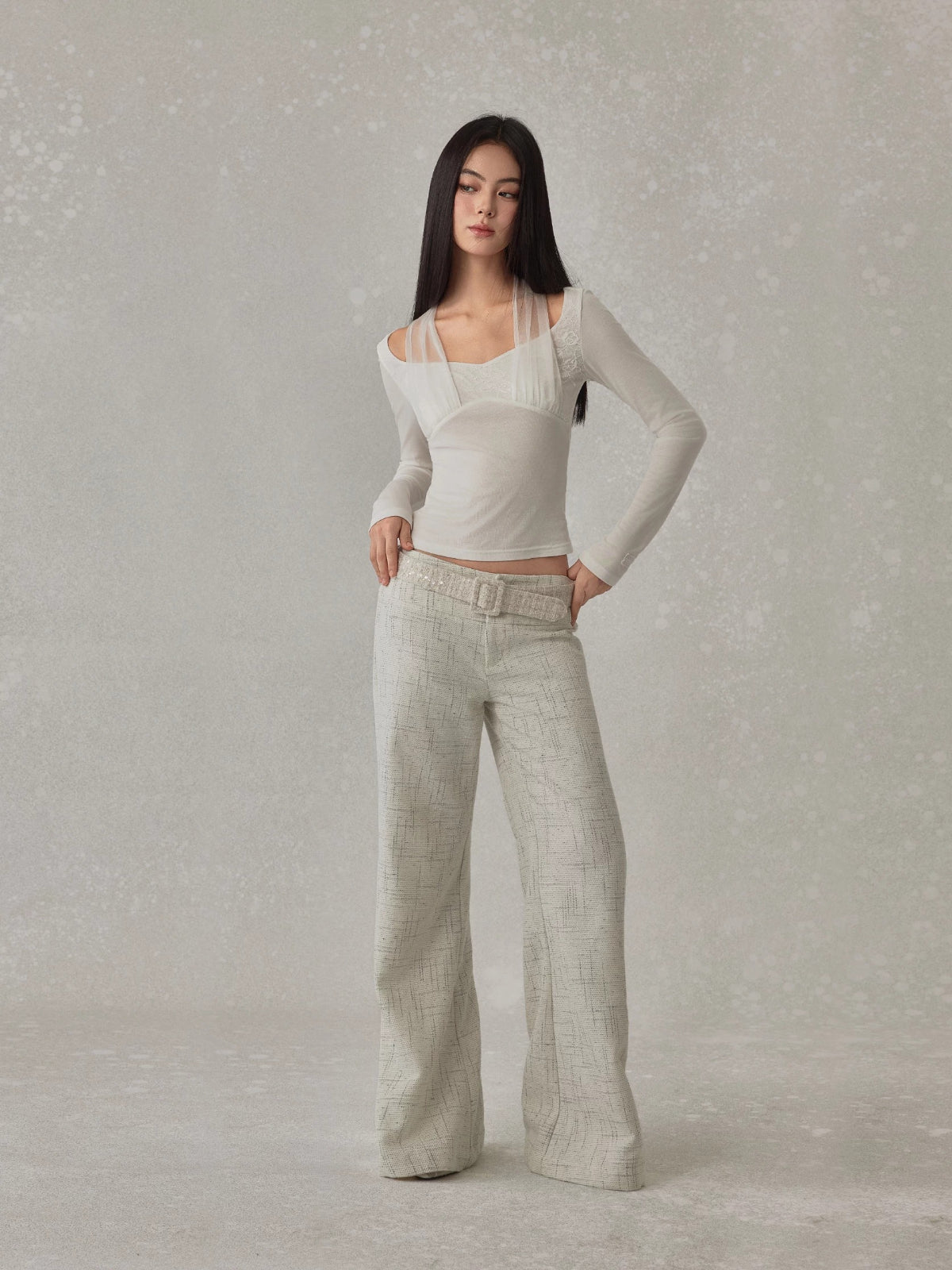Plaid Drape Straight Pants