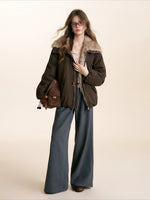 Brown & White Fur Collar Parka Jacket