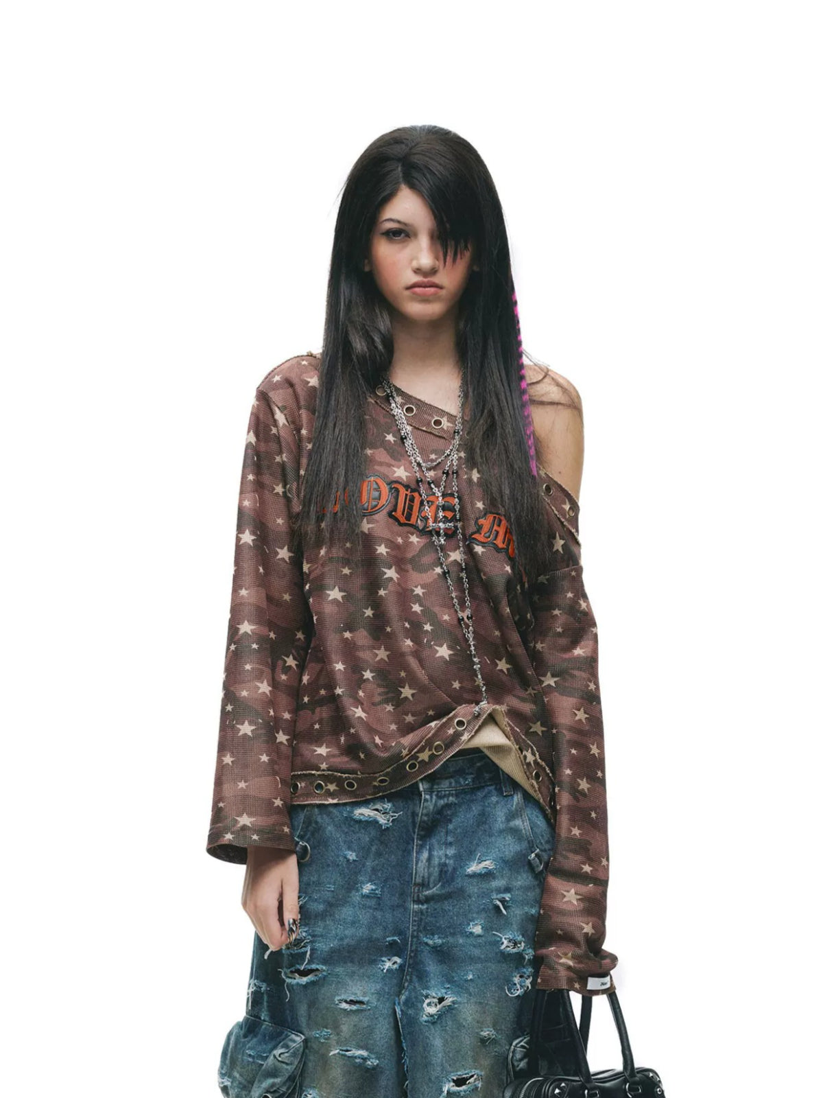 Distressed Gothic Eyelet Camo T-Shirt