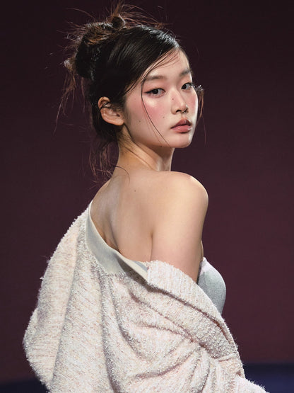 Tweed Textured Drop-shoulder Jacket &amp; Dress Set