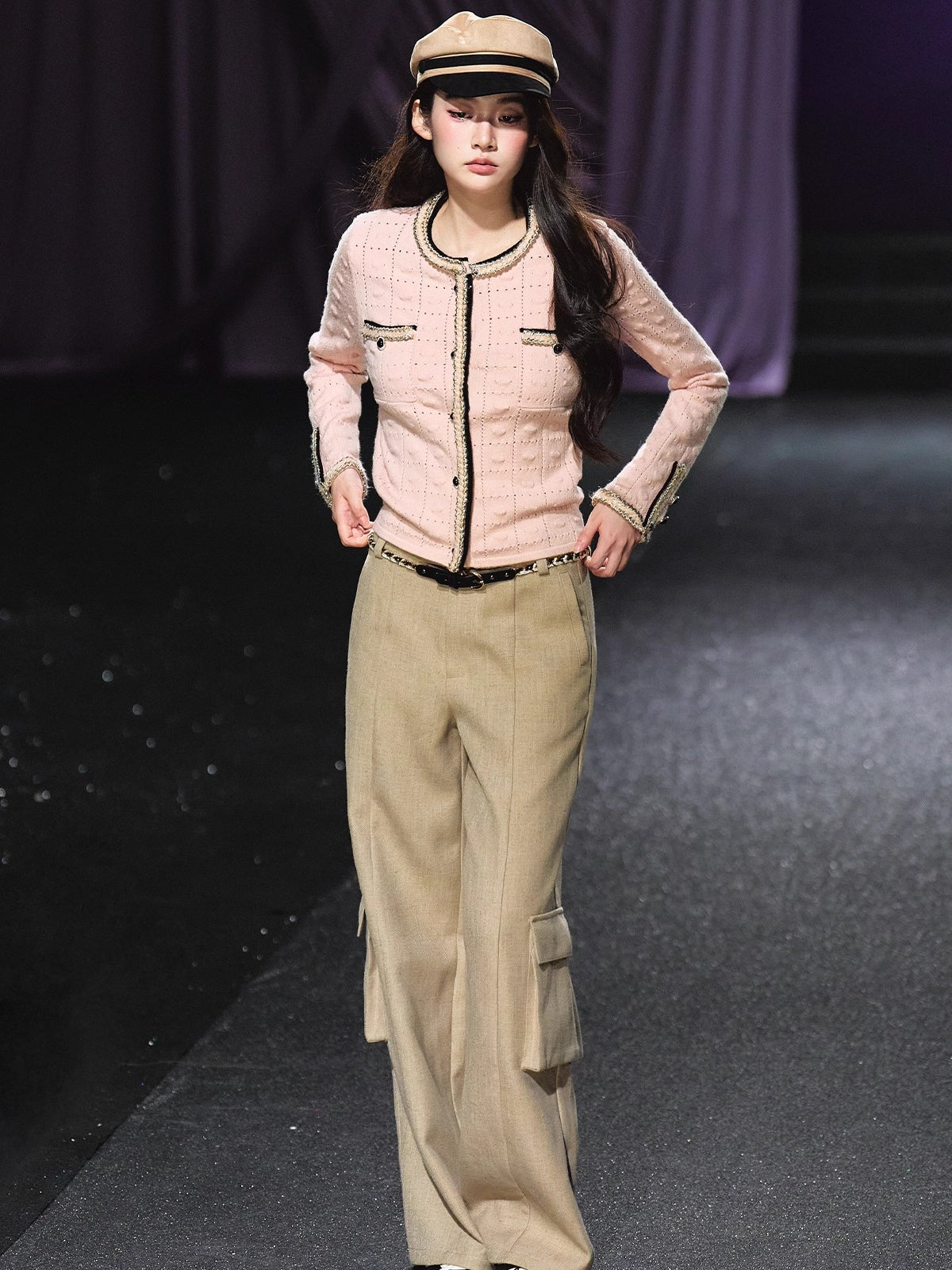 Pink Plaid Openwork Cardigan