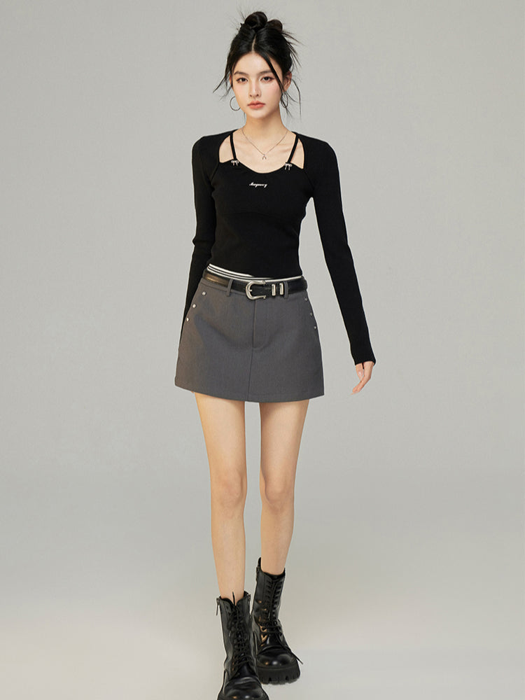 Black &amp; White Butterfly Knot Knit Top