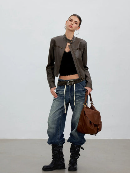 Brown Structured Leather Jacket