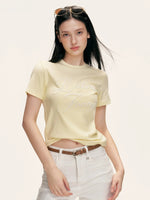 Yellow Beaded Ribbed T-shirt