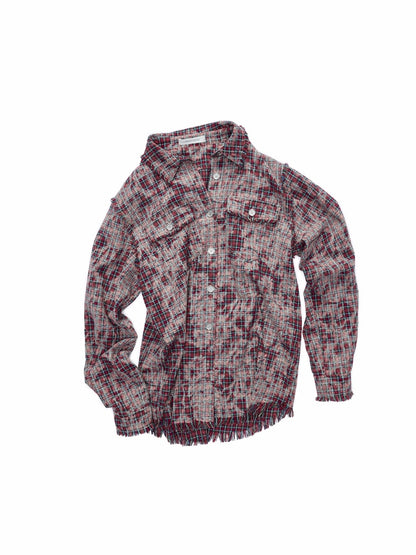 Washed Plaid Frayed-Edge Fitted Shirt