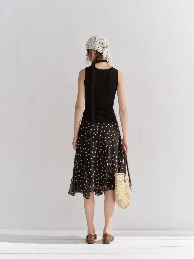 Mesh Panel Ribbon Tank Top