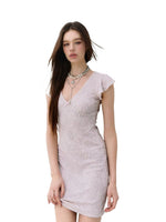 Lace Patchwork Knit V-neck Dress