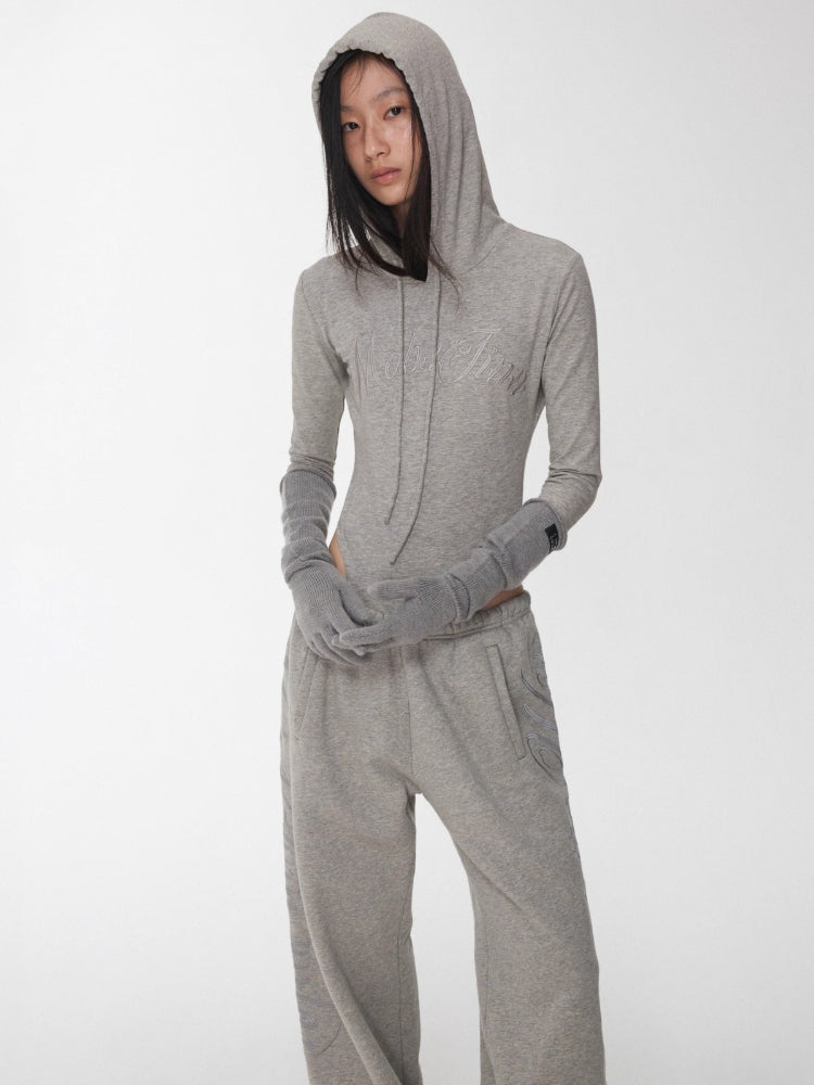 Letter Embroidery Hooded Bodysuit