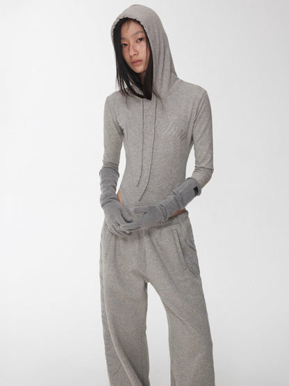 Letter Embroidery Hooded Bodysuit